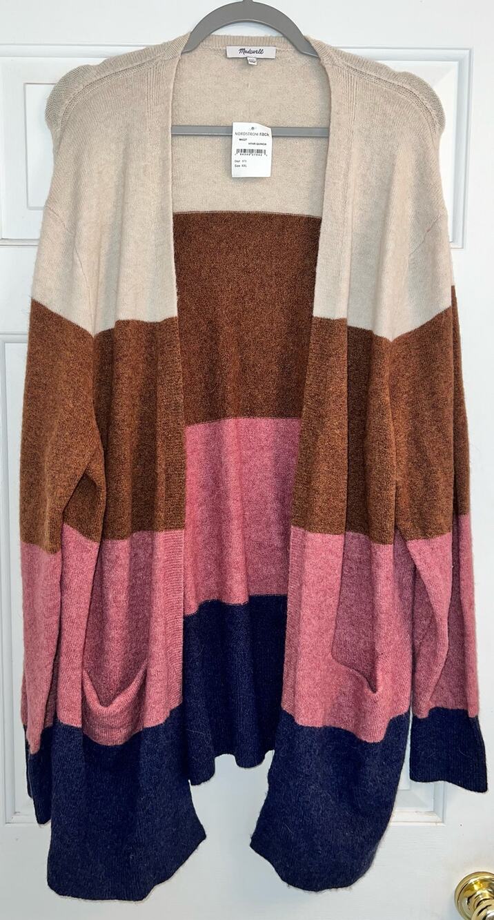 MADEWELL Color Block Kent Cardigan Striped Sweater w/Pockets - sz XXL